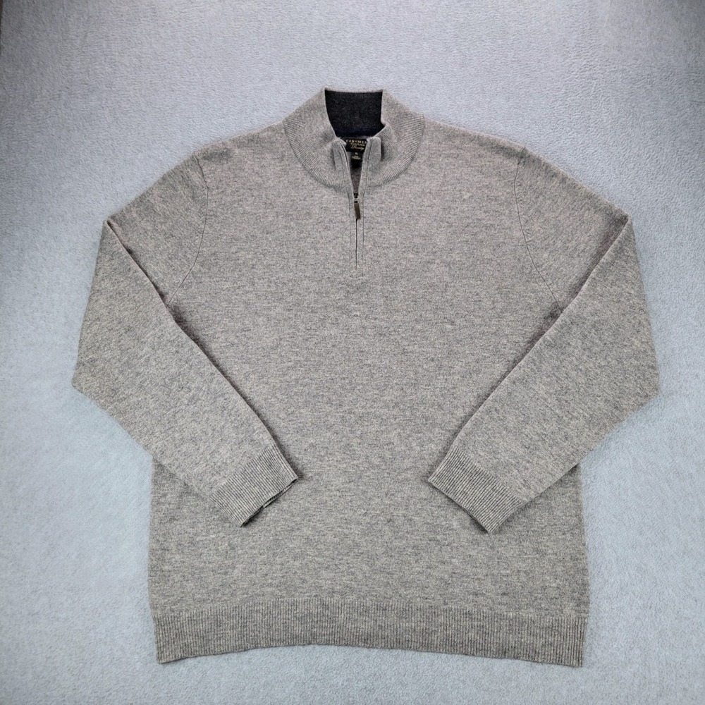Club Room Cashmere Sweater Mens XL Grey Quarter Zip Mock Neck Luxury Pullover